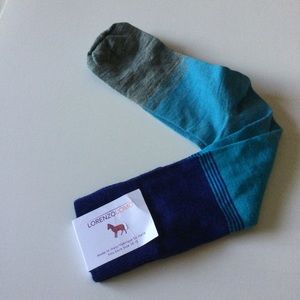 LORENZO UOMO MENS WOOL BLEND SOCKS BLUE DENIM TONAL BLOCK FADED STRIPE OS NWT